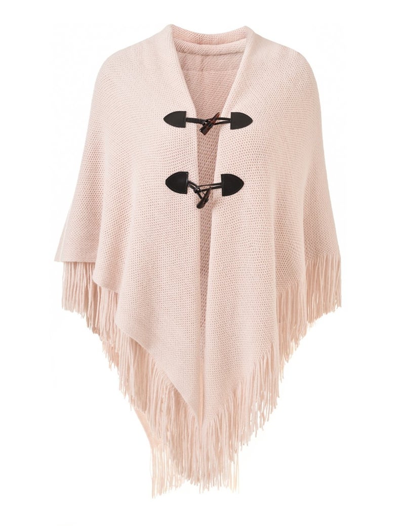 Ferand Shawl Wraps for Women â€“ Toggle Closure, Elegant Fringe Shawl for Travel, Work, or Casual Outfits, Perfect for Fall Layering, Pink - Image 1